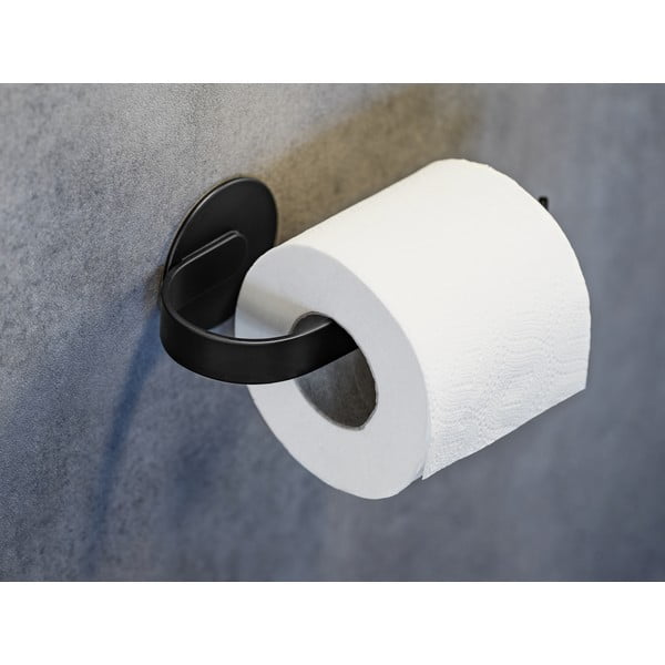 Samoprzylepny metalowy uchwyt na papier toaletowy w kolorze matowej czerni Bivio – Wenko-image-1