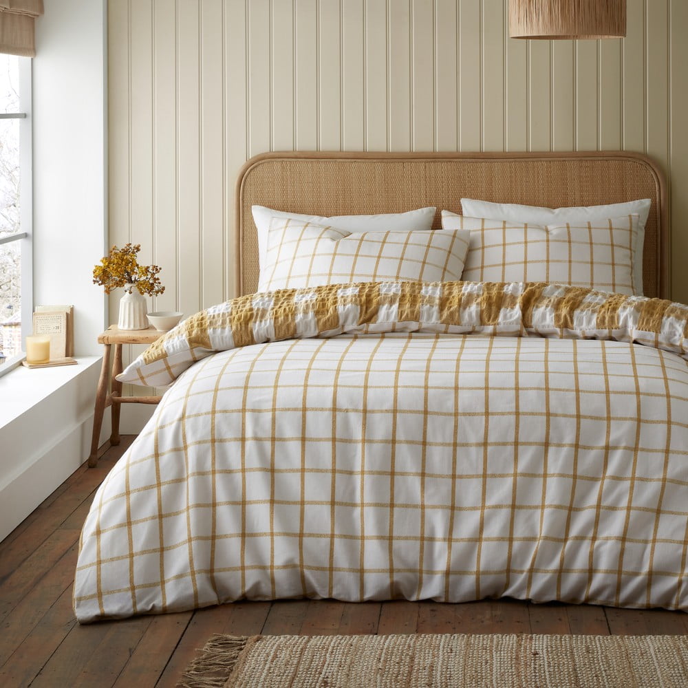 Żółta flanelowa pościel jednoosobowa 135x200 cm Gingham Check – Catherine Lansfield (zdjęcie 3)