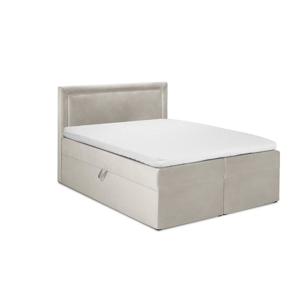 Beżowe łóżko boxspring ze schowkiem 200x200 cm Yucca – Mazzini Beds