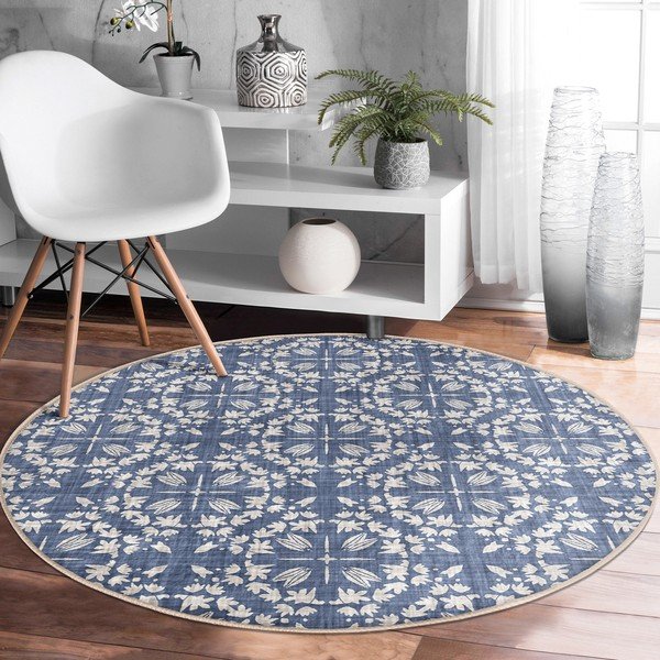 Niebieski okrągły dywan odpowiedni do prania i robotów sprzątających ø 100 cm Comfort – Mila Home-image-4