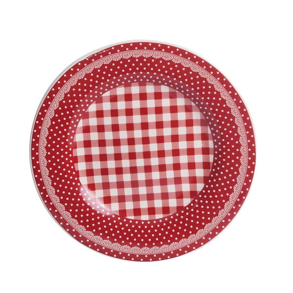 Talerzyk deserowy Red Dots&Checks, 20.5 cm