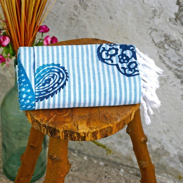 Ręcznik hamam Striped Turquoise, 90x180 cm