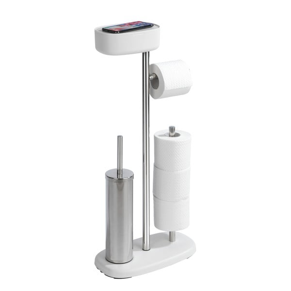 Biały/srebrny stojak na papier toaletowy ze szczotką ze stali nierdzewnej Rivazza – Wenko-image-4