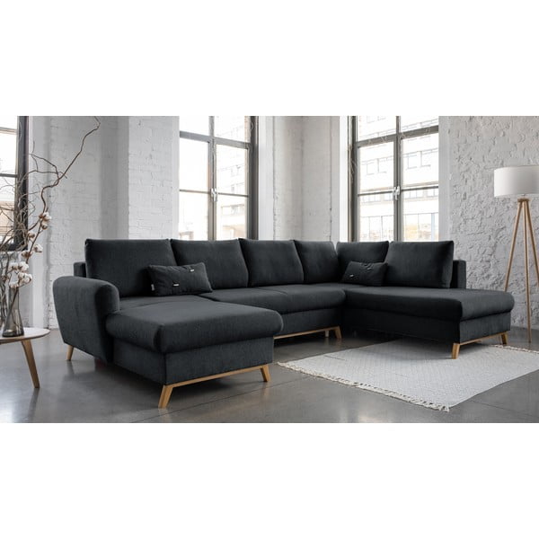 Ciemnoszara rozkładana sofa w kształcie litery "U" Miuform Scandic Lagom, prawostronna-image-3