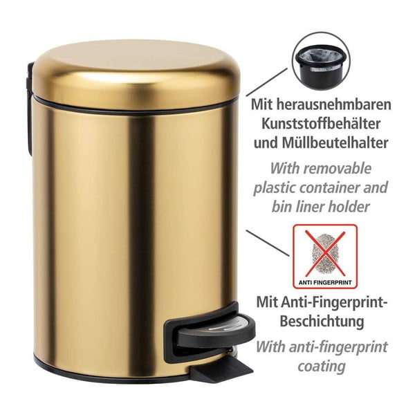 Kosz na śmieci z pedałem ze stali nierdzewnej w kolorze złota 3 l Leman – Wenko-image-4