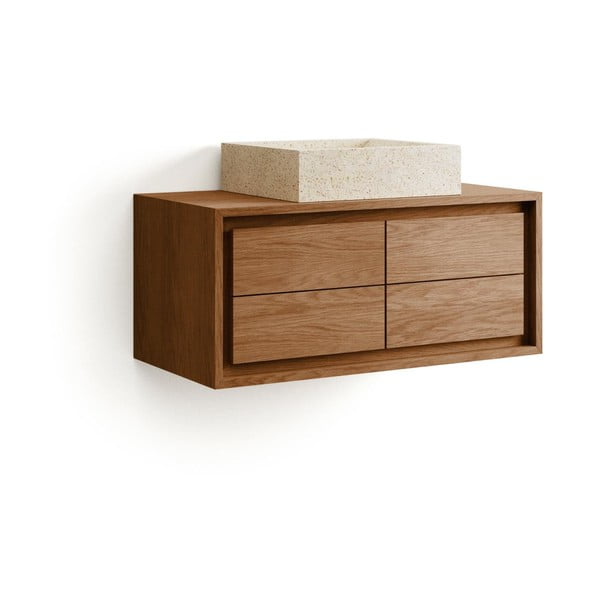 Brązowa wisząca szafka pod umywalkę z litego drewna tekowego 90x40 cm Kenta – Kave Home-image-2