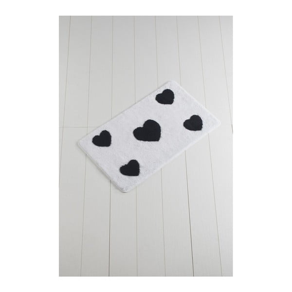 Czarno-biały dywanik łazienkowy Crasso Hearts, 100x60 cm