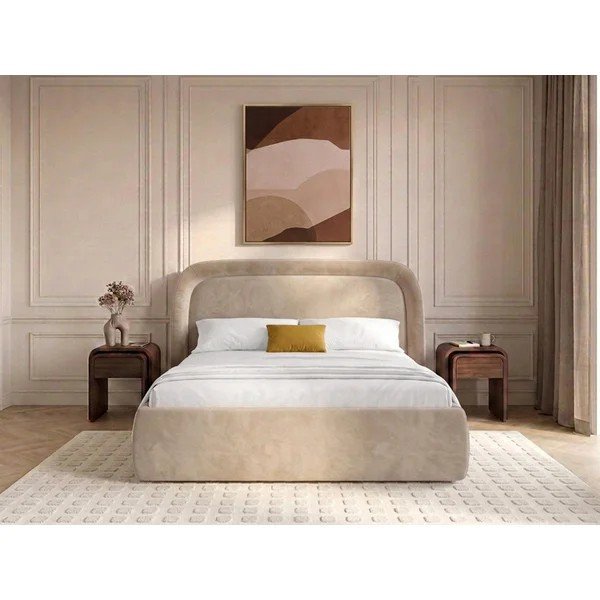 Beżowe tapicerowane łóżko dwuosobowe ze schowkiem ze stelażem 180x200 cm Sam – Bobochic Paris-image-1