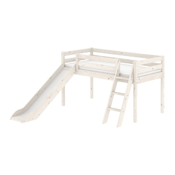 Białe podwyższane łóżko dziecięce ze zjeżdżalnią Flexa Classic, 90x200 cm