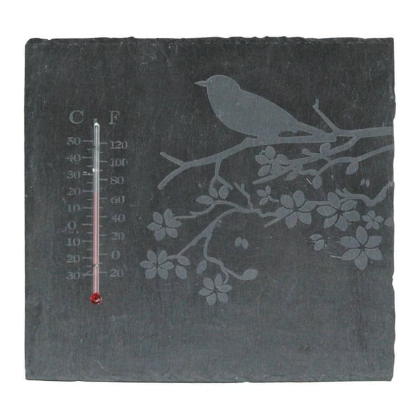 Łupkowy kwadratowy termometr w kształcie ptaszka Esschert Design, 22x22 cm