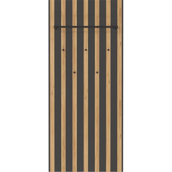Antracytowo-naturalny panel z wieszakami do przedpokoju w dekorze dębu 64x148x14 cm Renell – Germania