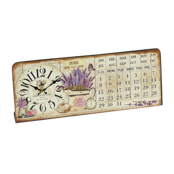 Zegar z kalendarzem Lavender, 35x14 cm