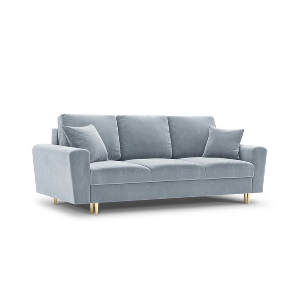 Jasnoniebieska aksamitna rozkładana sofa ze schowkiem 235 cm Kyoto – Cosmopolitan Design-image-1