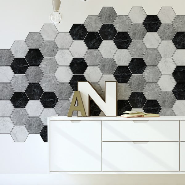 Zestaw 28 naklejek Ambiance Hexagons Marble, 60x90 cm