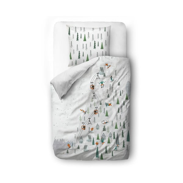 Biała pościel jednoosobowa z satyny bawełnianej 140x200 cm Ski Slope – Butter Kings