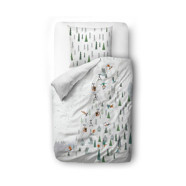 Biała pościel jednoosobowa z satyny bawełnianej 135x200 cm Ski Slope – Butter Kings