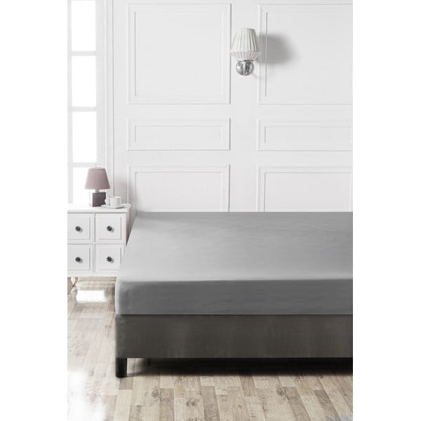 Ciemnoszare bawełniane prześcieradło z gumką 140x200 cm – Mijolnir-image-2