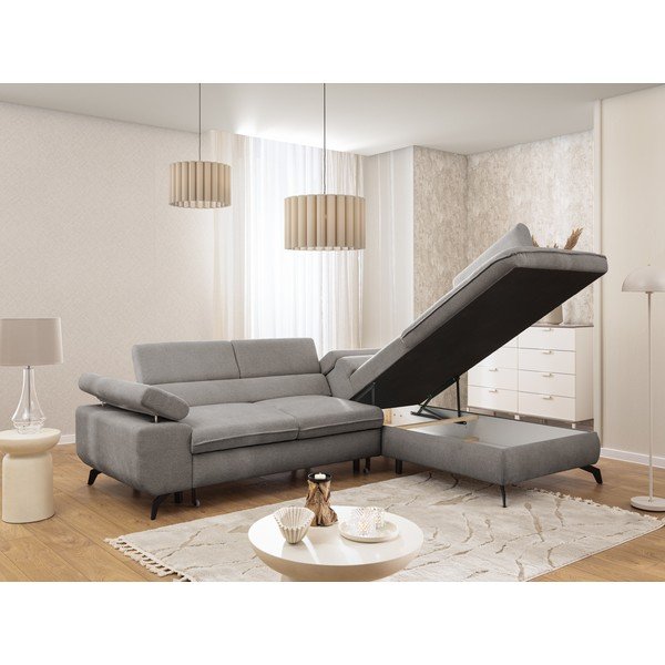 Jasnoszary narożnik z tkaniny szenilowej (prawostronny/w kształcie litery L) Marbeya  – Ropez-image-4