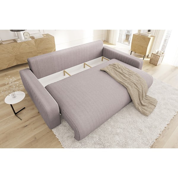 Jasnoróżowa sztruksowa rozkładana sofa ze schowkiem 234 cm Sara – Ropez-image-4