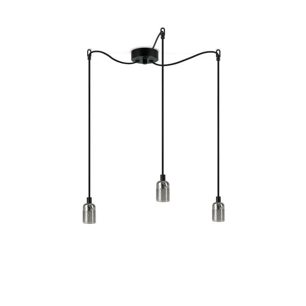 Lampa wisząca z 3 czarnymi kablami i oprawą żarówki w kolorze srebra Sotto Luce Uno