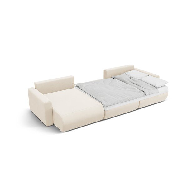 Beżowy aksamitny rozkładany narożnik ze schowkiem (w kształcie litery U) Belfast – Cosmopolitan Design-image-4