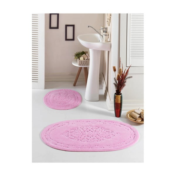 Zestaw 2 różowych owalnych dywaników łazienkowych