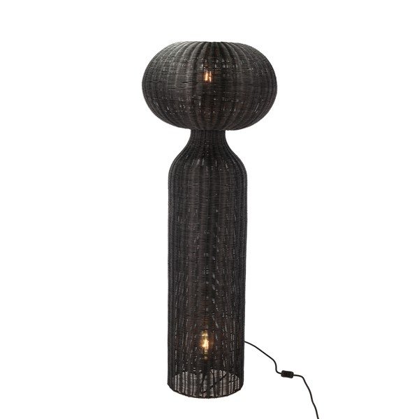 Czarna lampa stojąca z rattanowym kloszem (wysokość 130 cm) Werna – Villa Collection-image-1