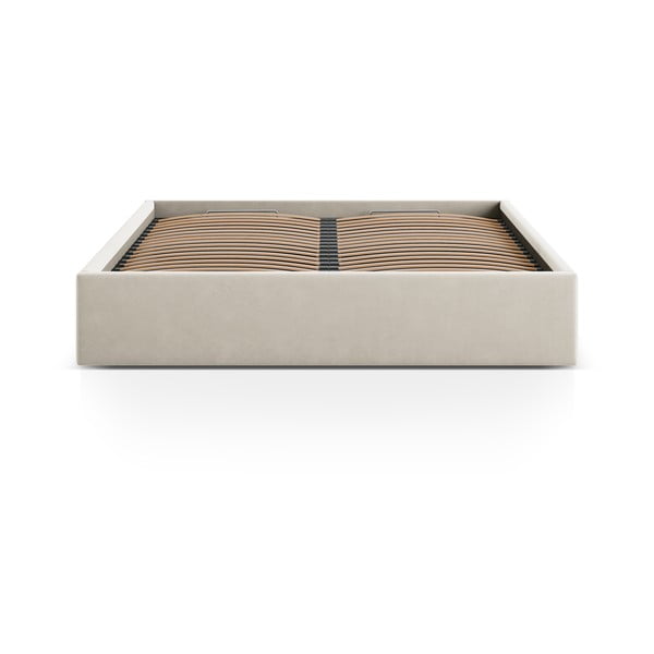 Beżowe tapicerowane łóżko dwuosobowe ze schowkiem/bez zagłówka ze stelażem 160x200 cm Susan – Micadoni -image-2