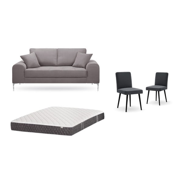 Zestaw 2-osobowej brązowej sofy, 2 antracytowych krzeseł i materaca 140x200 cm Home Essentials
