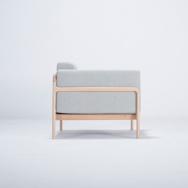 Fotel z konstrukcją z drewna dębowego z niebieskoszarą tekstylną poduszką Gazzda Fawn-image-3