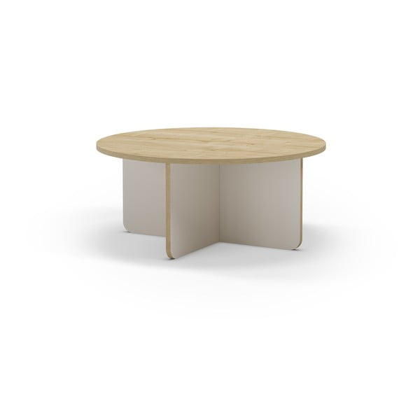Kremowy/w naturalnym kolorze okrągły stolik z blatem w dekorze dębu ø 80 cm Hillary – Marckeric