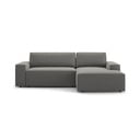 Jasnoszary aksamitny rozkładany/ze schowkiem narożnik (prawostronny/z szezlongiem) Jodie – Micadoni 