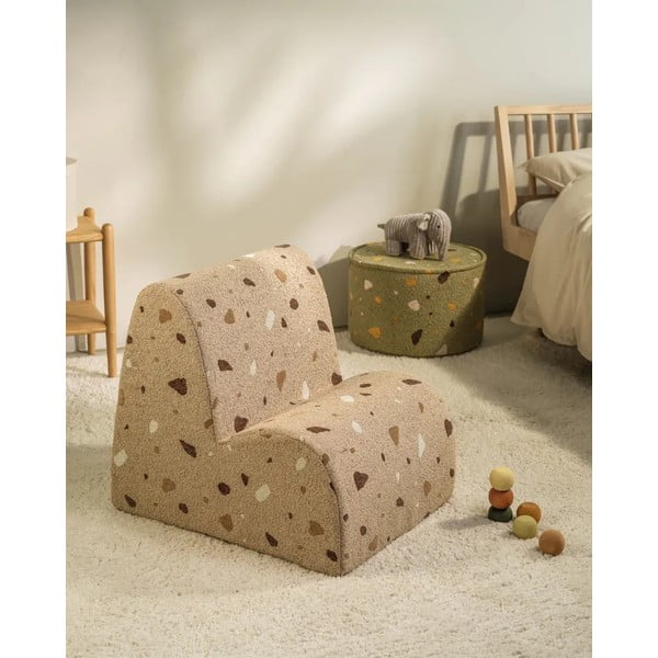 Jasnobrązowy fotel dziecięcy z materiału bouclé/z tkaniny szenilowej Terrazzo Cloud – Wigiwama-image-3