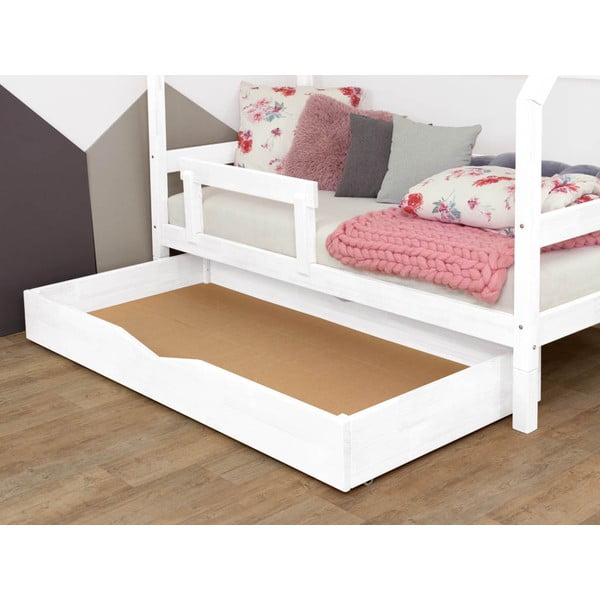 Biała drewniana szuflada pod łóżko Benlemi Buddyn, 80x140 cm