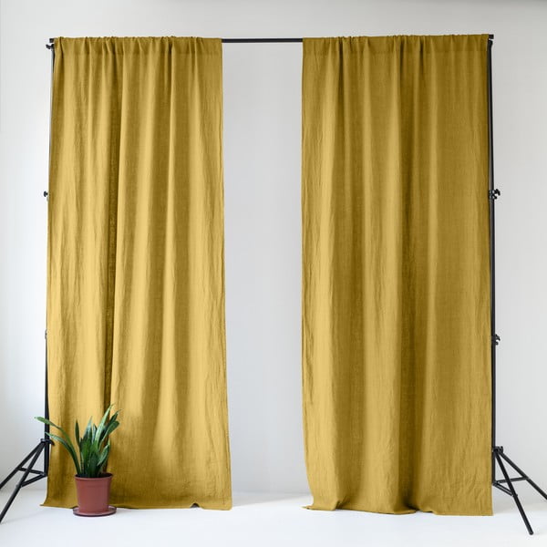 Żółta lniana zasłona 140x300 cm Lemon Curry – Linen Tales