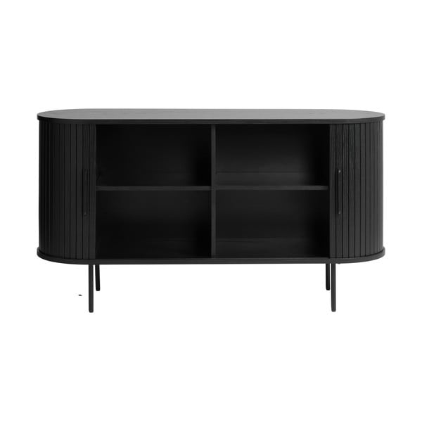Czarna niska komoda w dekorze dębu z drzwiami przesuwnymi 140x76 cm Nola – Unique Furniture-image-4
