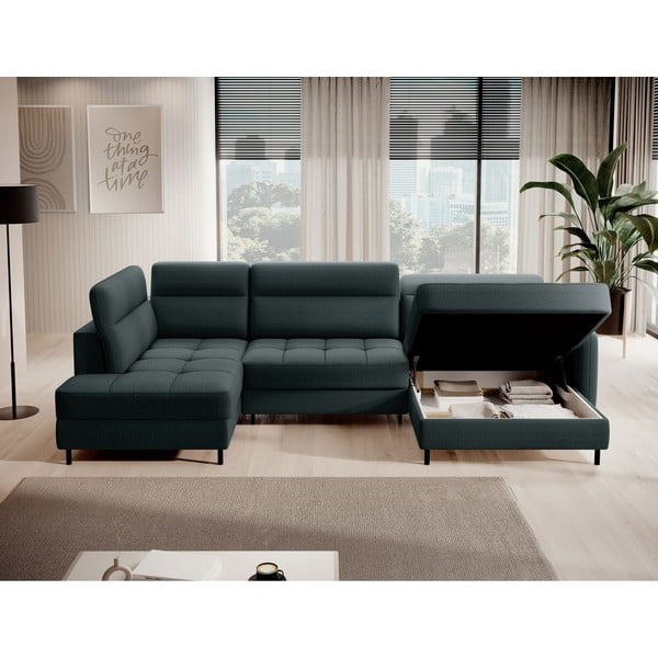 Zielony aksamitny rozkładany/ze schowkiem narożnik (lewostronny/w kształcie litery U) Berrto – ELTAP-image-3