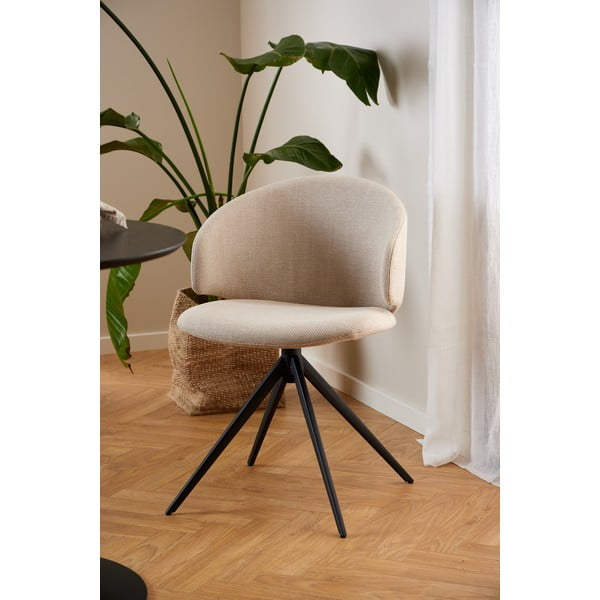 Beżowy tapicerowany fotel jadalniany z podłokietnikami Ella – Actona-image-2