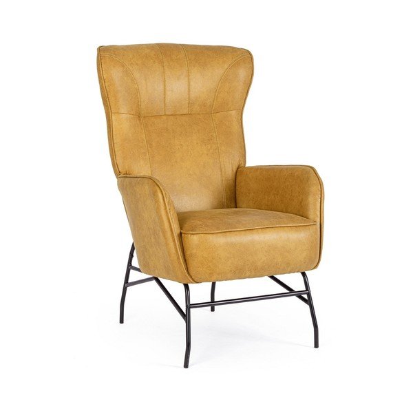 Musztardowy fotel z imitacji skóry Nasira – Bizzotto