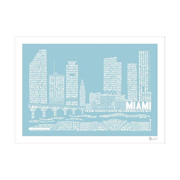 Plakat Miami Blue&White, 50x70 cm