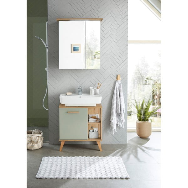 Zielona wisząca szafka łazienkowa z lustrem 60x72 cm Set 963 – Pelipal-image-3