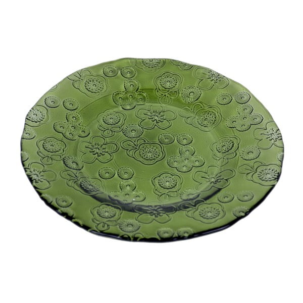 Zielony talerz szklany Ego Dekor Flora, 20 cm