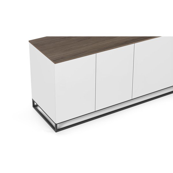 Matowa biała szafka pod TV z blatem z dekorem drewna orzecha TemaHome Join, 200x65 cm-image-2