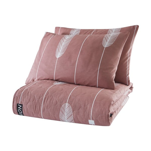 Różowa narzuta z 2 poszewkami na poduszki z bawełny ranforce Mijolnir Modena, 225x240 cm