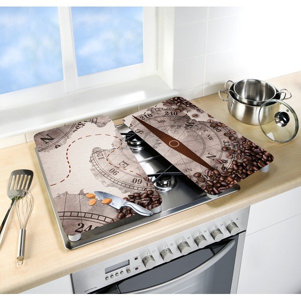 Zestaw 2 szklanych płyt ochronnych na kuchenkę Wenko Compass, 52x30 cm-image-1