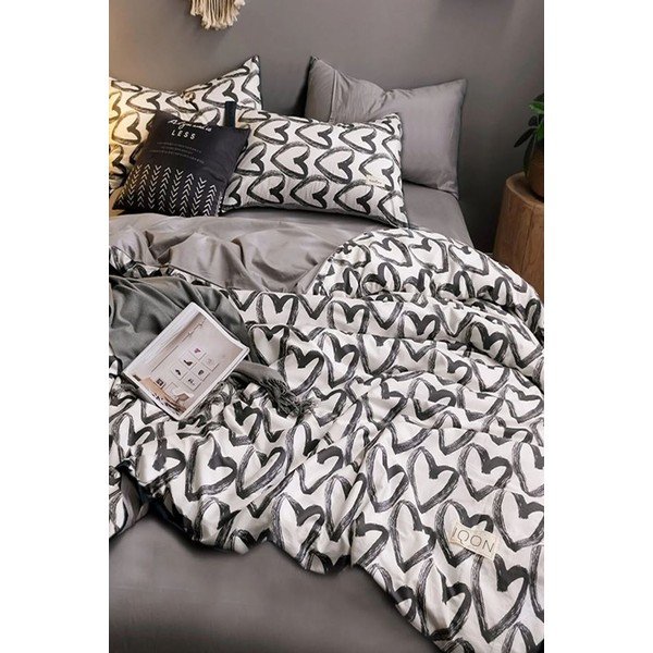 Biało-szara bawełniana pościel jednoosobowa z prześcieradłem 160x220 cm – Mila Home-image-1