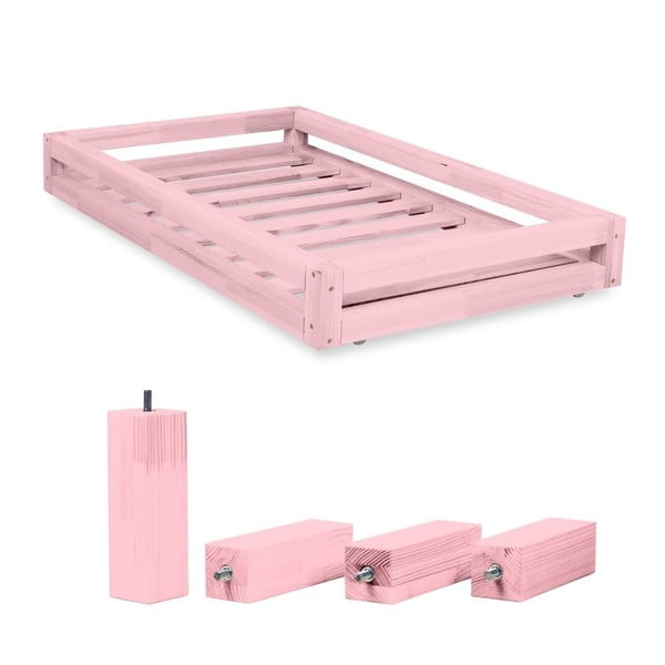 Komplet różowej szuflady pod łóżko i 4 dodatkowych nóg Benlemi, do łóżka 90x160 cm