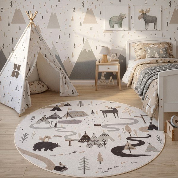 Kremowy dywan dziecięcy odpowiedni do prania ø120 cm Coco 1135 – Ayyildiz Carpets-image-1