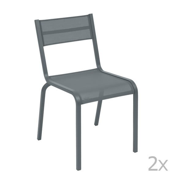 Komplet 2 ciemnoszarych metalowych krzeseł ogrodowych Fermob Oléron