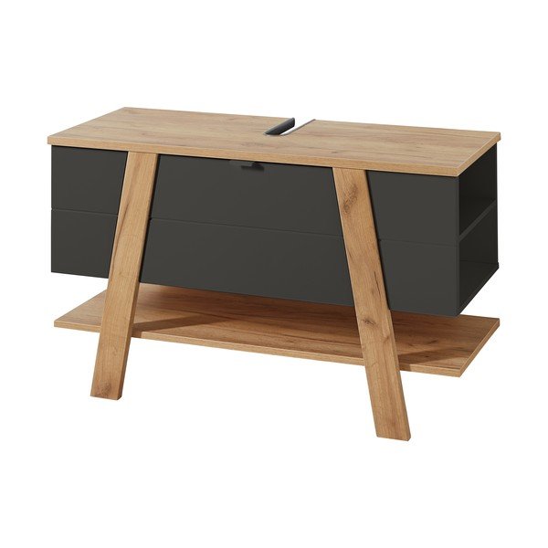 Ciemnoszara szafka pod umywalkę w dekorze dębu 111x67 cm Avellino – Germania-image-3